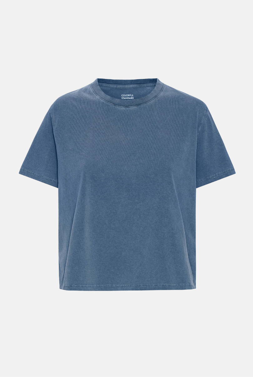 T-shirt Organic Boxy Crop - faded indigo