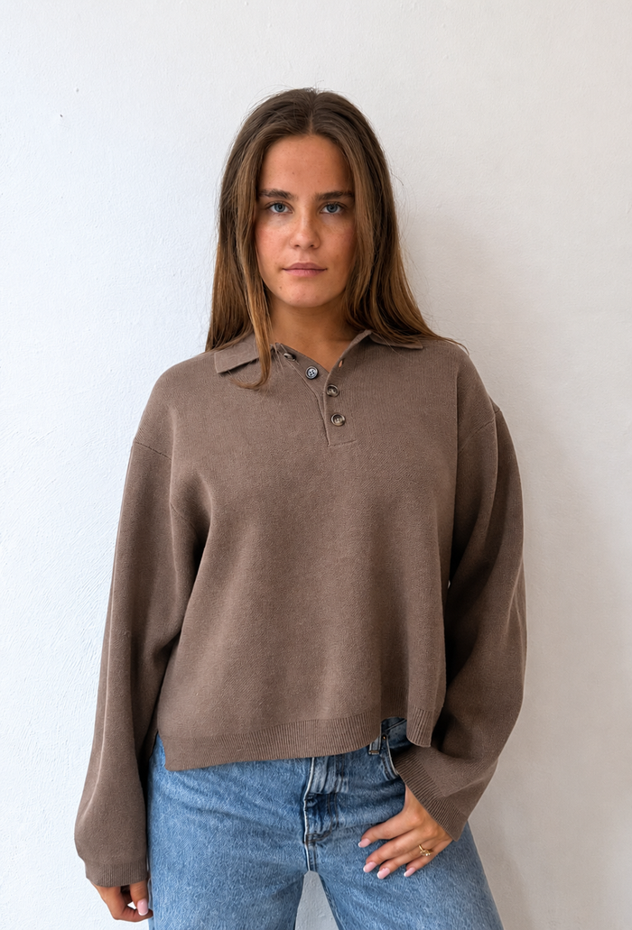 Trui Jisse Polo - cold brown melange