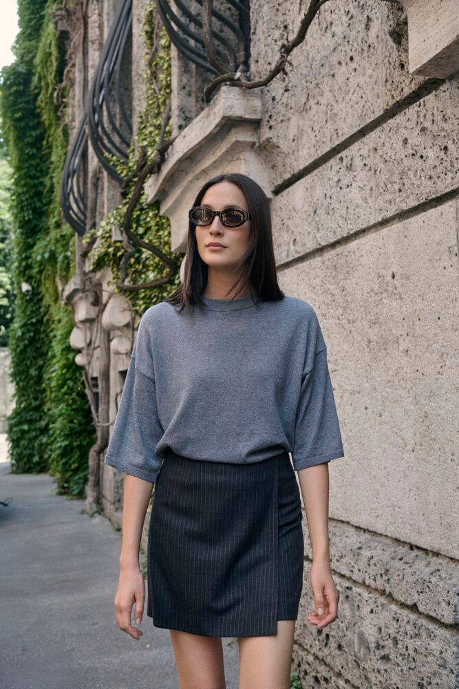 Rok Malodi Mini - Grey Melange Pinstripe