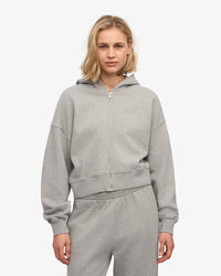 Sweater Organic Crop Zip Hood - Heather Grey