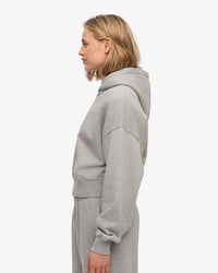 Sweater Organic Crop Zip Hood - Heather Grey