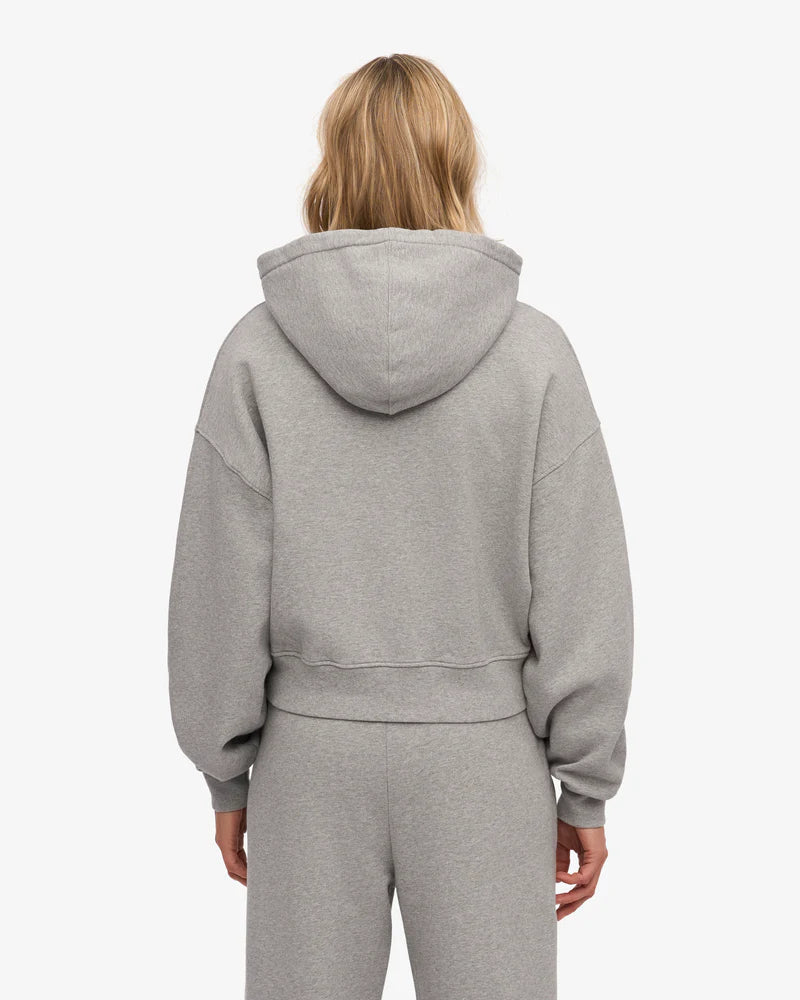 Sweater Organic Crop Zip Hood - Heather Grey