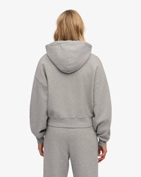 Sweater Organic Crop Zip Hood - Heather Grey