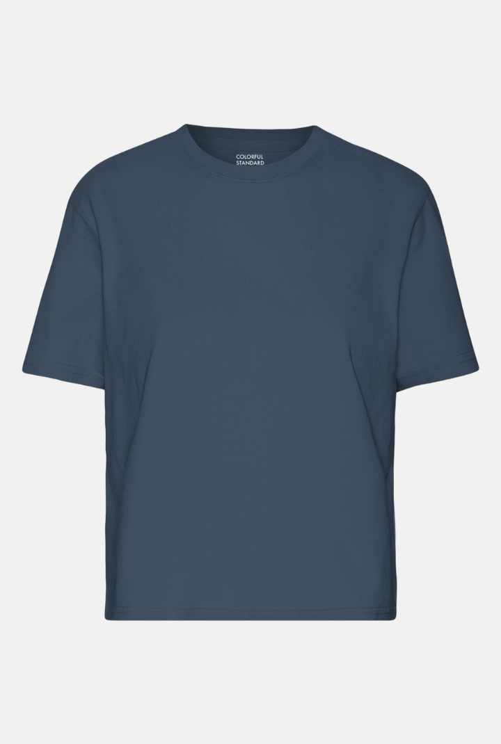 T-shirt Organic Boxy Crop - petrol blue