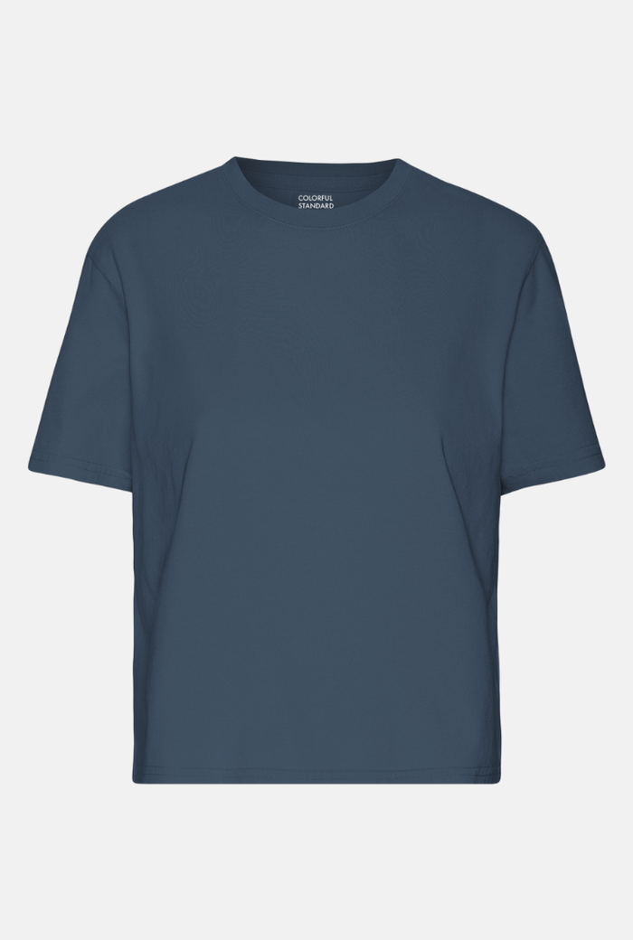 T-shirt Organic Boxy Crop - petrol blue