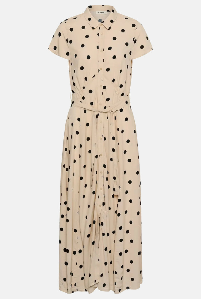 jurk Arjana Maxi - oatmeal wit black dots
