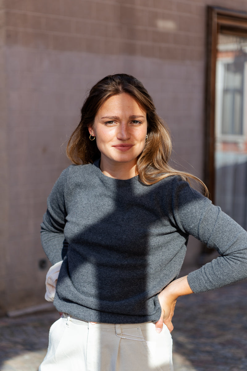 Trui Light Merino Wool Crew - donkergrijs