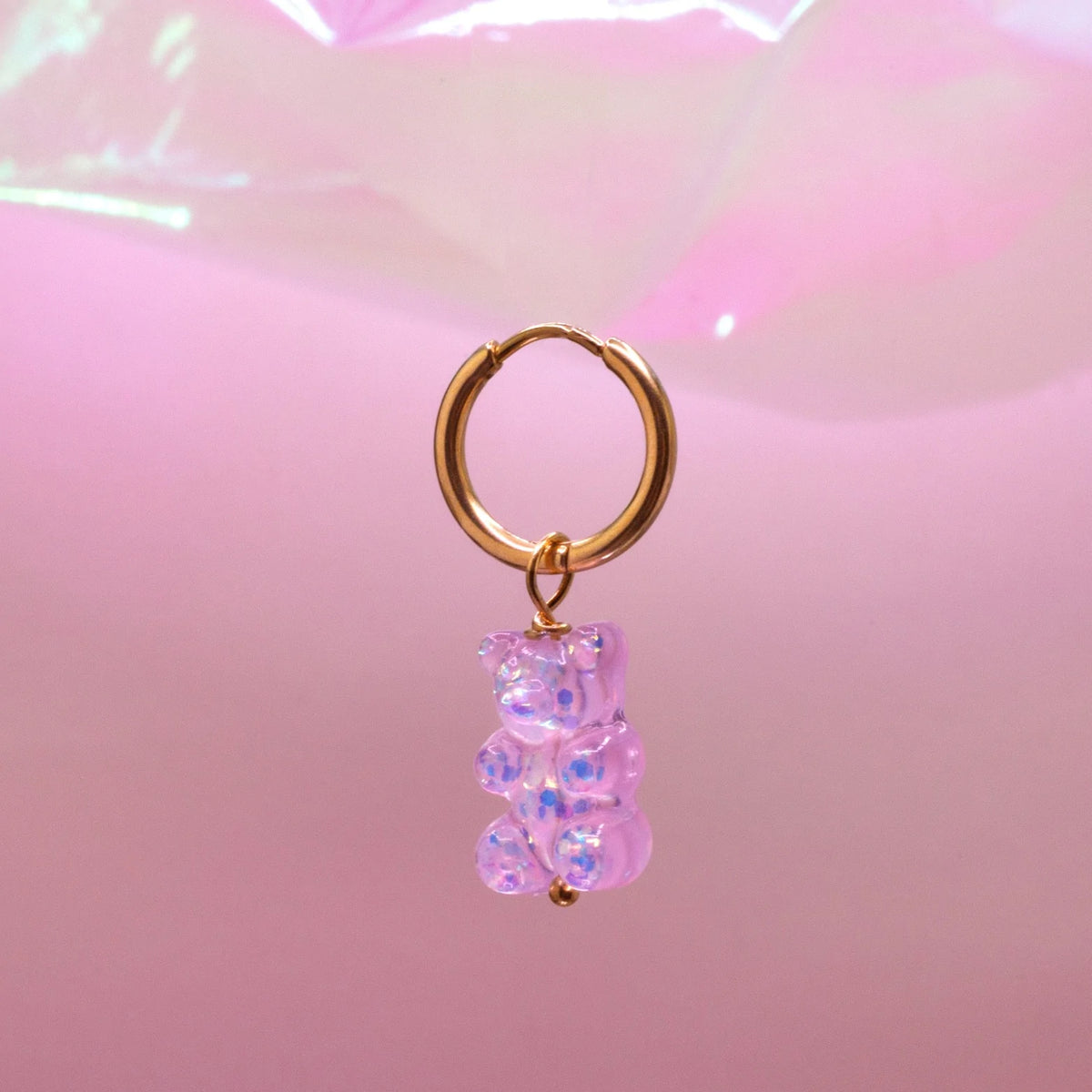 Oorhangers Glittery Pink Gummy Bear - goud/roze